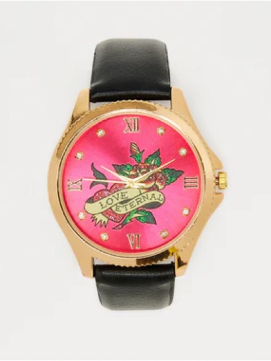 Ed Hardy Accessories - •Love Eternal• Ed Hardy Gold Tone Black Leather Strap Y2K Tattoo Style Watch
